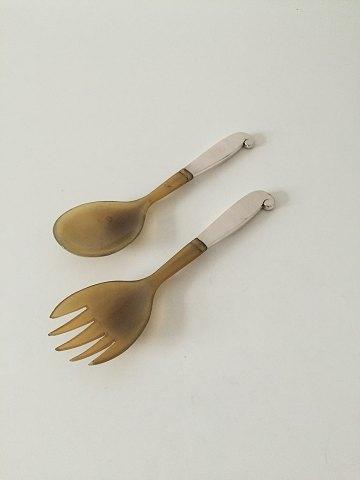 Evald Nielsen No 29 Silver Salad Set in horn