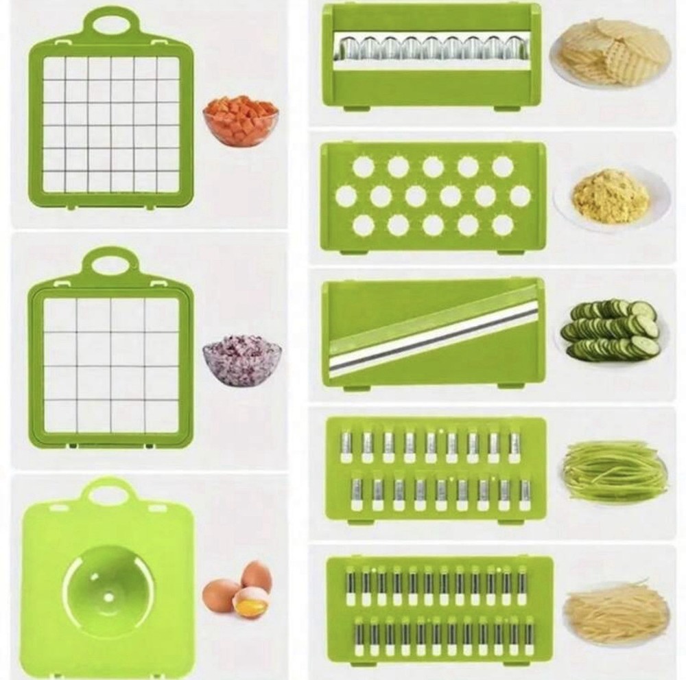 Multi-Functional Vegetable & Fruit Chopper Set 8-Piece, Green/Black