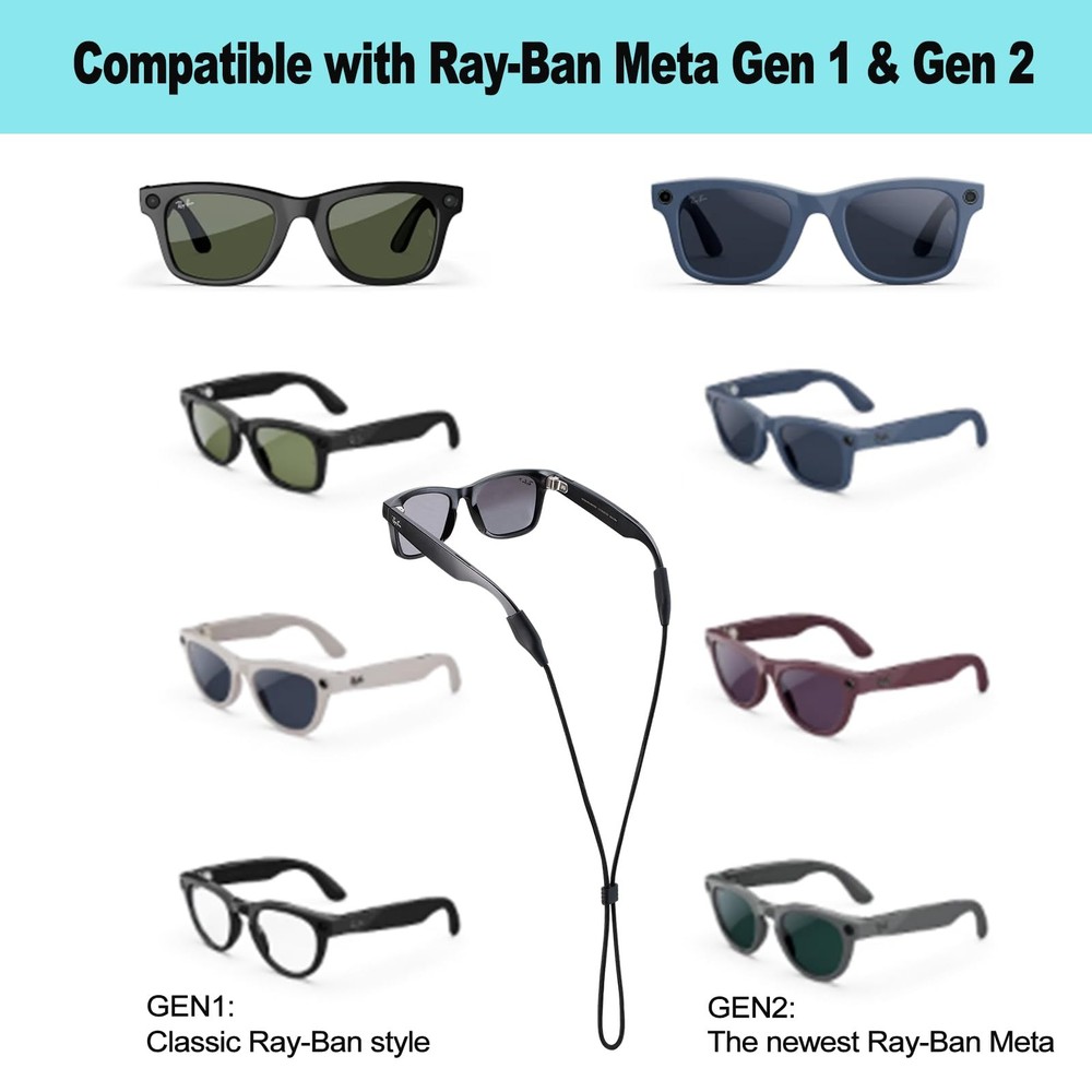 Glasses Strap for Ray-Ban Meta & Wide Frame Glasses – 3pcs Adjustable Sunglas...