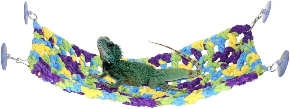 Reptile Hammock Hanging Rectangular Bearded Dragon Bed W/ Suction Cups & Hooks