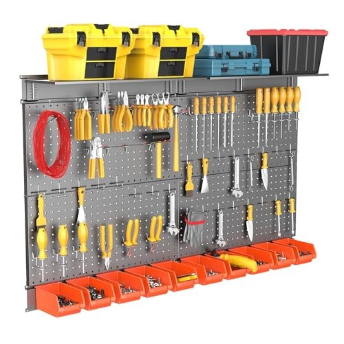 Metal Pegboard with Peg Board Hooks, Tools Storage Pegboard with Black