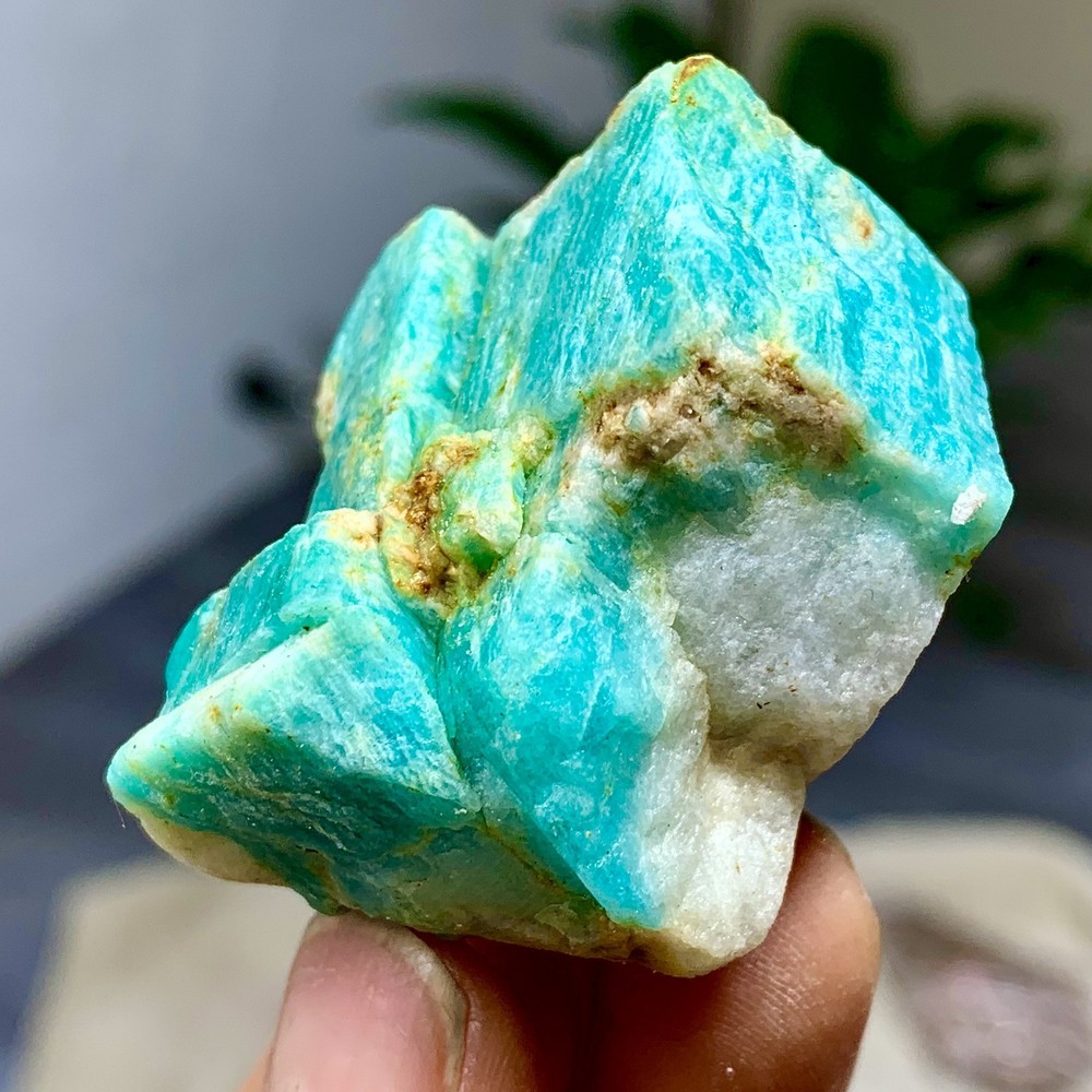 56G Rare!! Natural beautiful Amazonite with Quartz Crystal Specimen Rough
