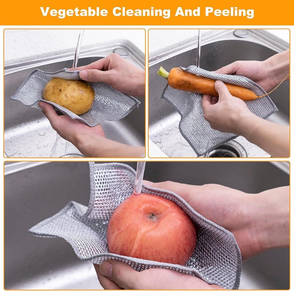 Non Scratch Wire Dishcloth Reusable Steel Wool Scrubber Kitchen Rag