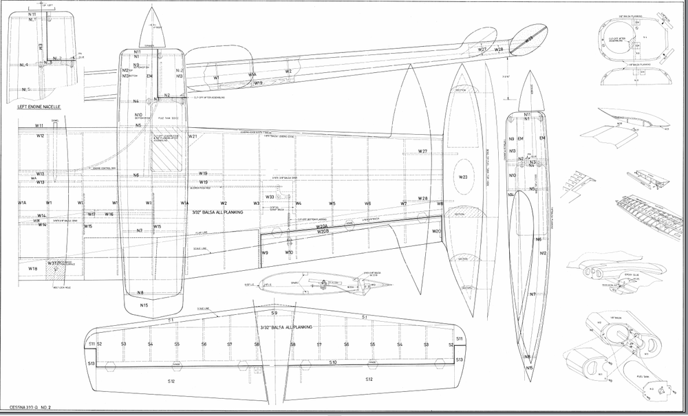 Cessna 310 Giant Scale RC AIrpla Printed Plans &Templates