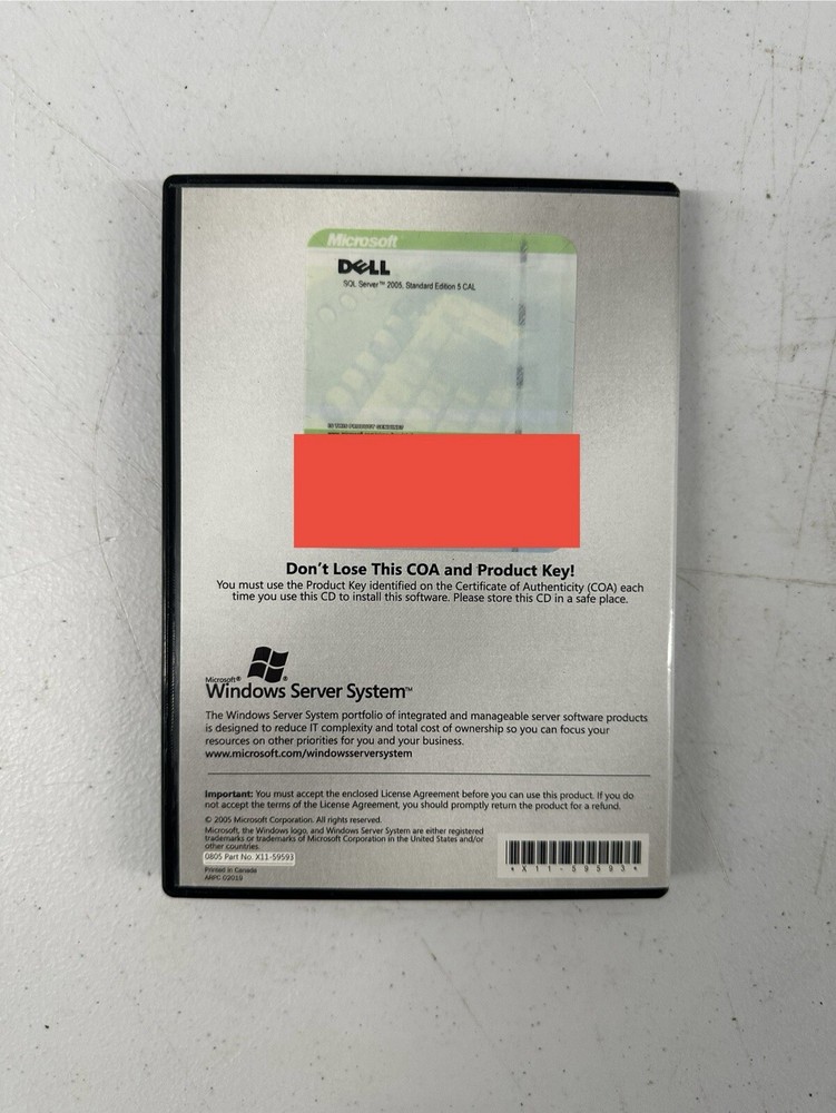 Microsoft SQL Server Standard 2005 5 Cal 32 Bit X86 Software W/ All Discs & Key