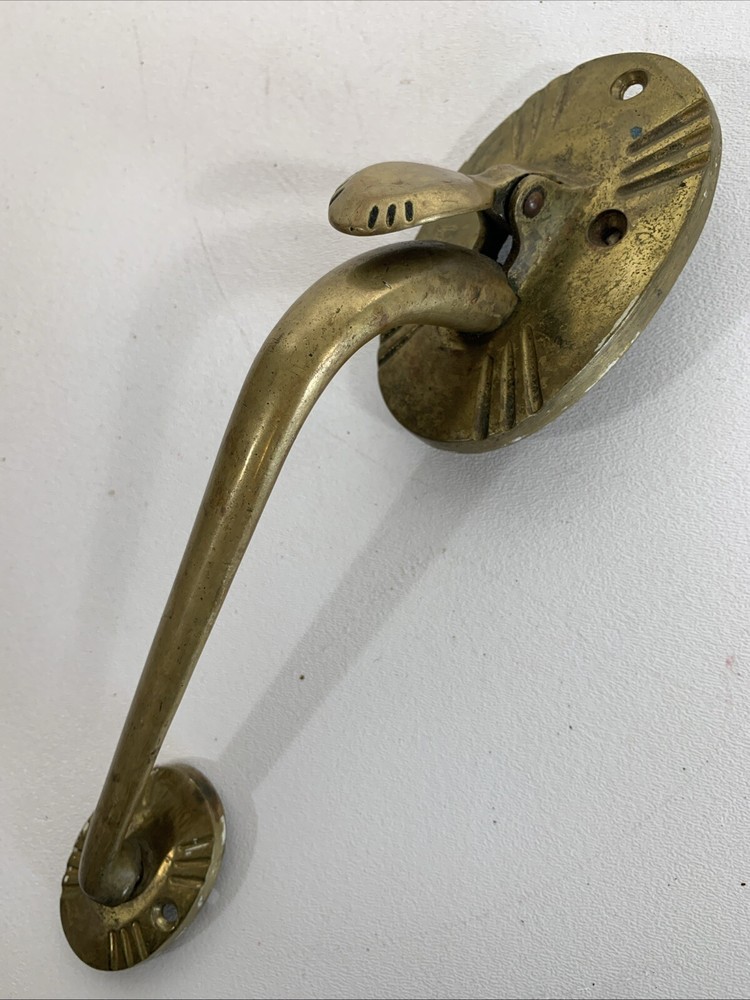 Vintage Large Art Deco Solid Brass Pull Thumb Latch Doorknob Handle 10.5” Long