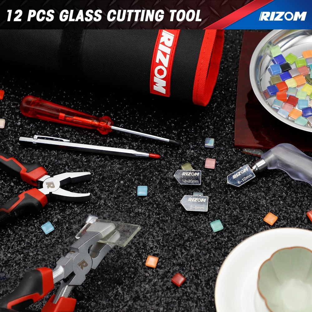 Rizom Glass Cutters Tools, Cutter 2-20MM, 8" Running Black&Red