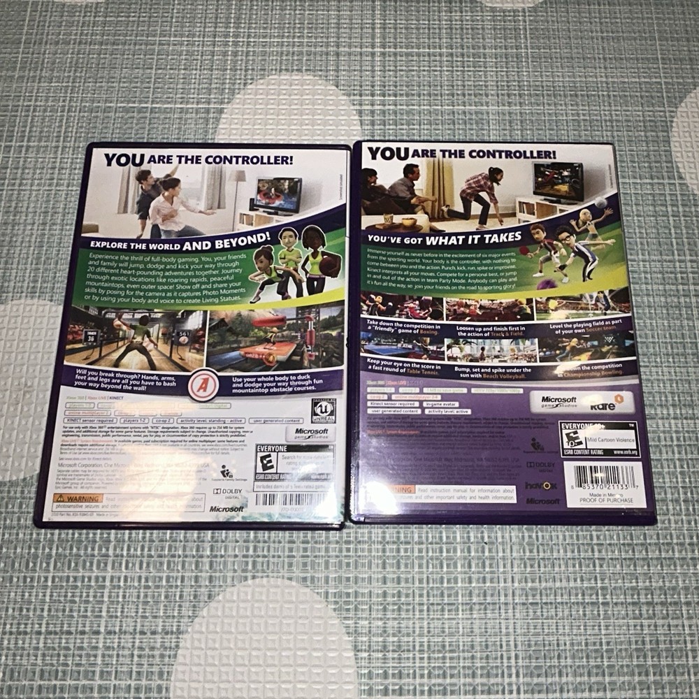Microsoft Xbox 360 Kinect Sensor Bar Bundle w/AC Adapter + 2 Random Games TESTED