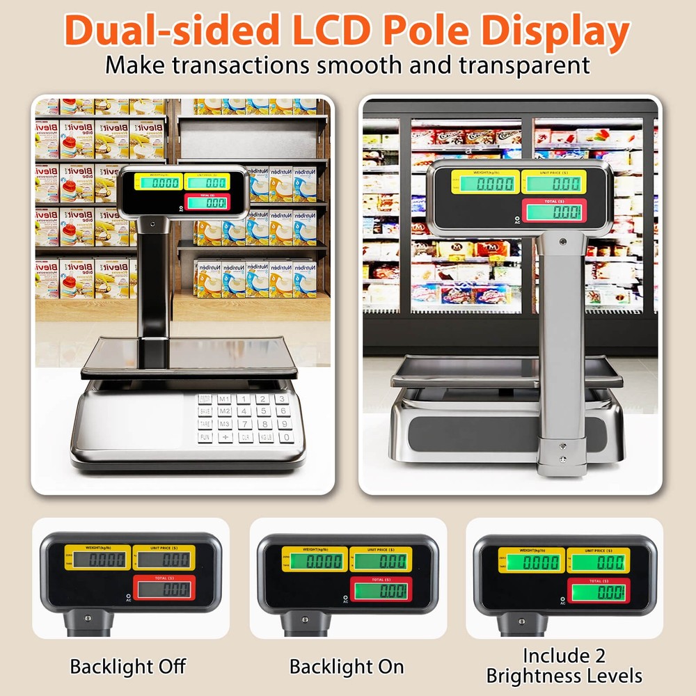 88lb Price Computing Scale w/Pole Dual LCD Display,Counting Function for Retail