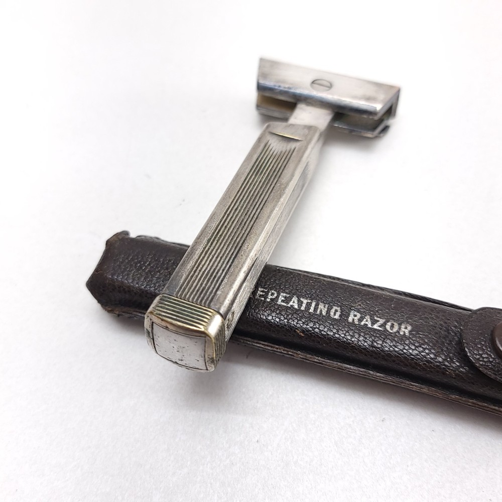 Antique Schick Repeater Repeating Razor Travel Folding Silver w/ Case 1920s