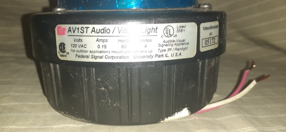 Model AV1ST Audio/Visual Strobe Light with Alarm 120VAC 0.15A SER A Working!