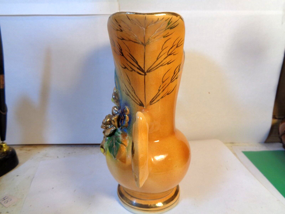 Floral Pattern double Handle 7 3/4: Ceramic Vase, 1982, Mexico (Used)