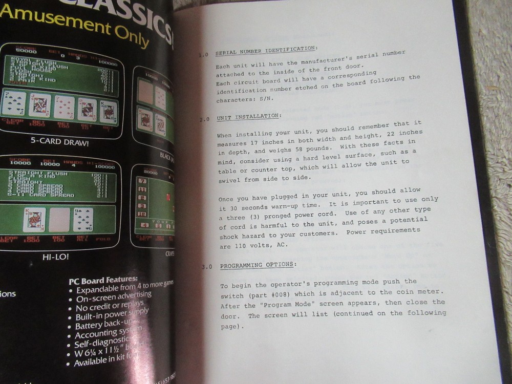 TWO-BITS CASINO CLASSICS COUNTER TOP GAME MANUAL