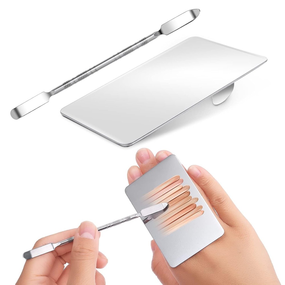 Stainless Steel Makeup Mixing Palette & Spatula Professional