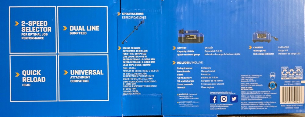 Kobalt 24V 15-in Split Shaft Attachment Capable String Trimmer Battery Charger