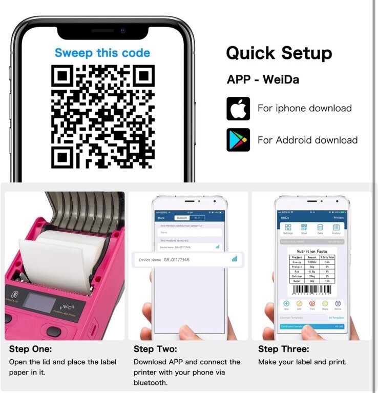 NetumScan Label Maker Bluetooth Thermal Label Printer Android & IOS NEW/OB