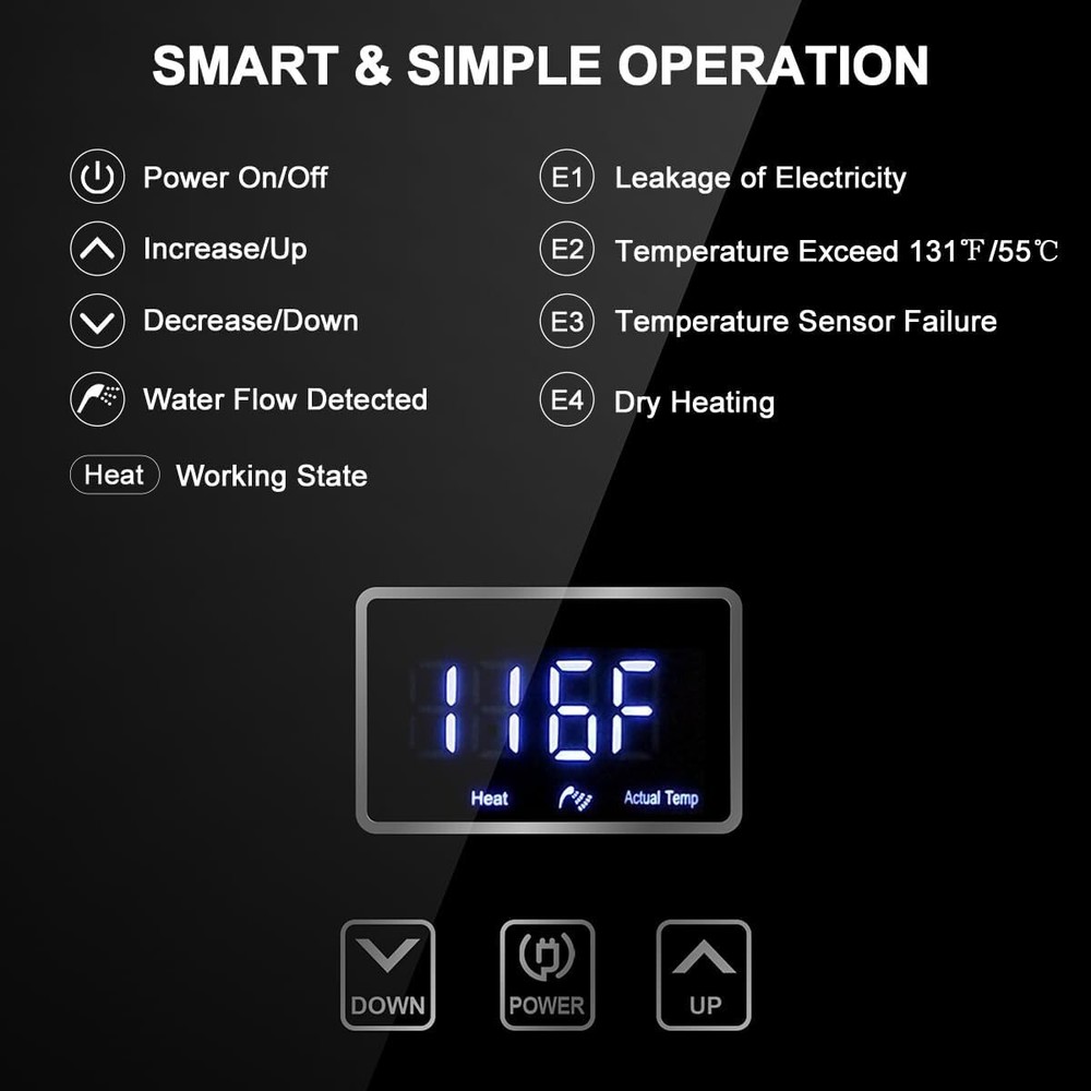 Calentador De Agua Sin Tanque LCD Electrico 5.5kW 220V US Para Cocina Ducha Casa