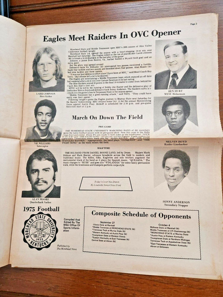 1975 MOREHEAD STATE vs MIDDLE TENNESSEE STATE Football Program September 27