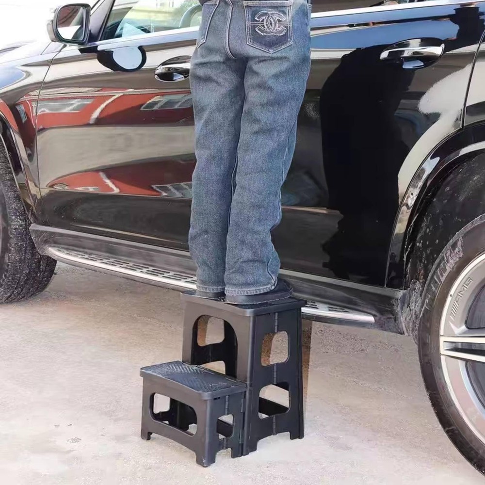 2-Step Folding Stool, Non-Slip Folding Step Stool Plastic Steps Ladder, Porta...