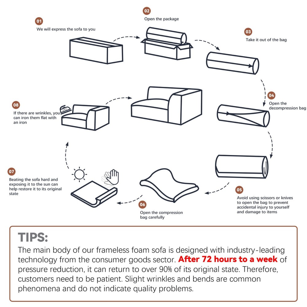 Light grey convertible modular combination sofa set compression sofa