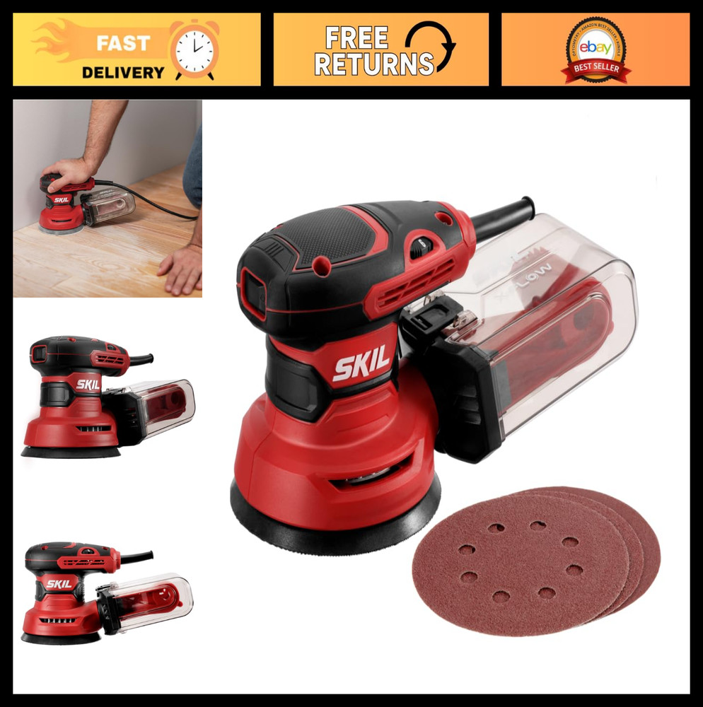 5” Random Orbital Sander with Cyclonic Dust Box & 3 Sanding Sheets - Multi-Color
