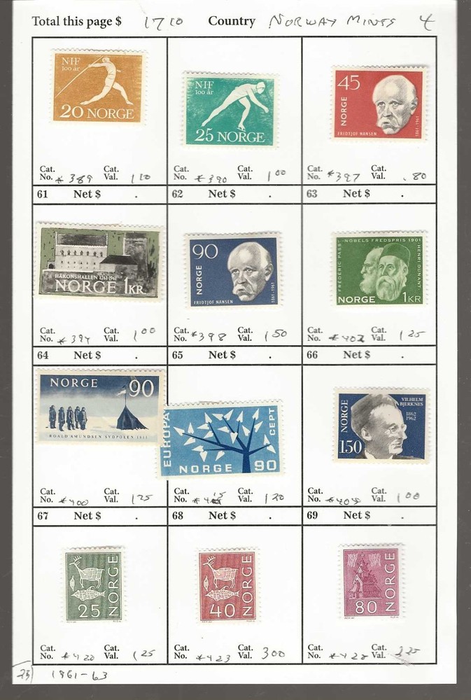 NORWAY Mints...Sc #389/428...Mint H...1961/63...12 Diff...SCV $17.10