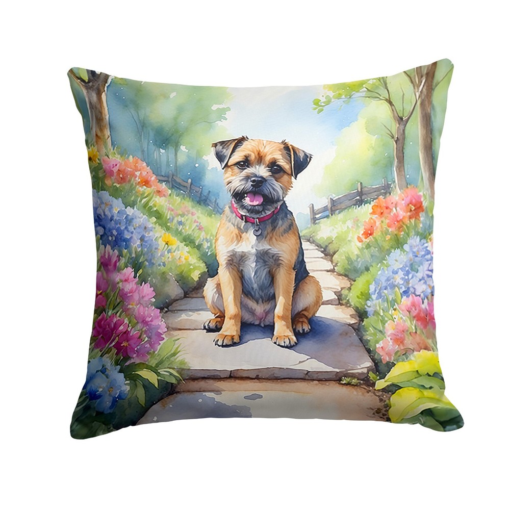 Border Terrier Spring Garden Path Throw Pillow