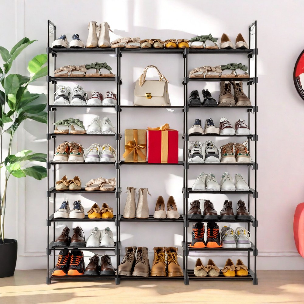 Black Modern Adjustable 9 Tiers Medium Shoe Rack,Stackable Assembly Shoe Shelves