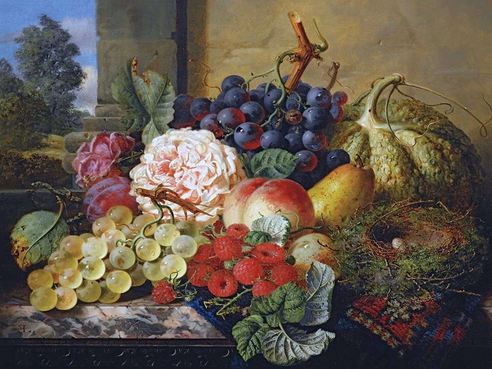 grapes nest peach pear by E. Ladell Tile Mural Kitchen Backsplash Ceramic 10x8