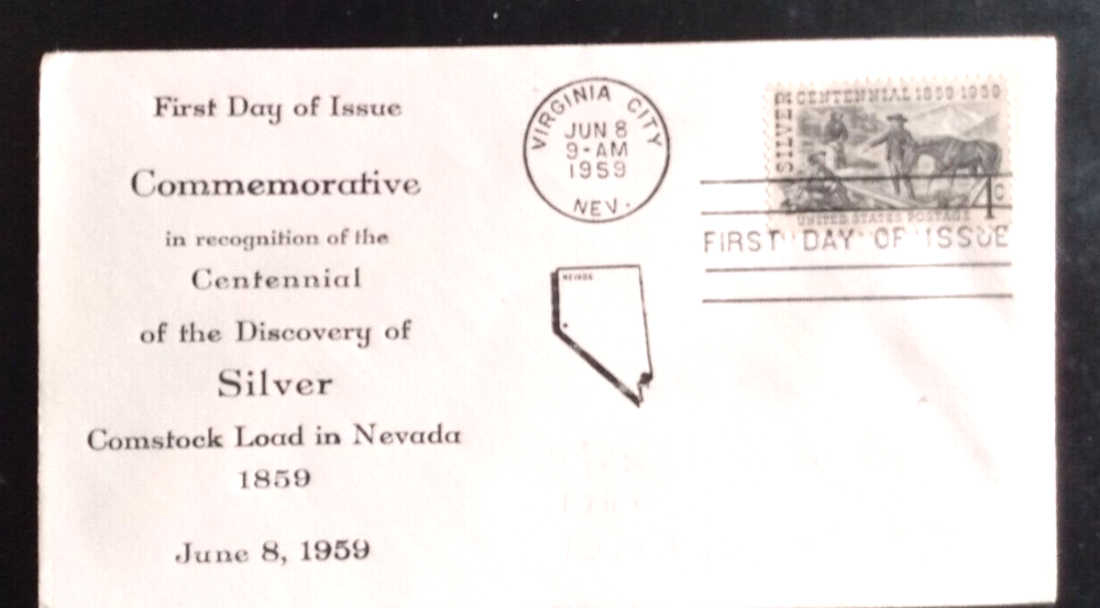 NEVADA SILVER COMSTOCK LODE 1859- 1959 SCARCE RIEMANN CACHET FDC UNADDR