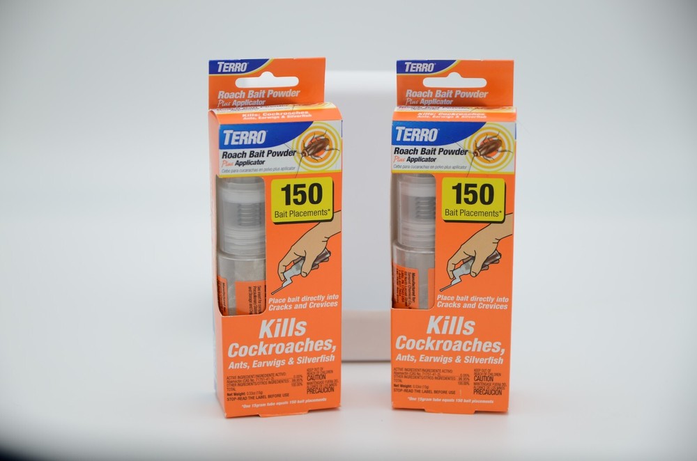 Lot 2 TERRO Roach Bait Powder Applicator Kills Cockroach Ants Earwigs Silverfish