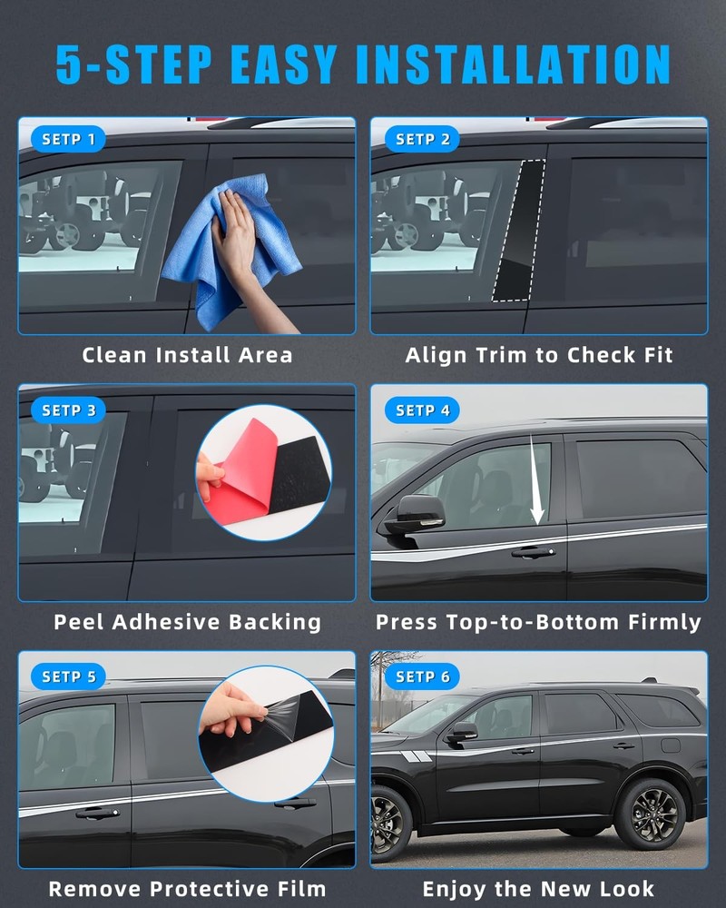 Door Window Trim for Dodge Durango 2011-2020, Glossy Black Window Pillar Post...