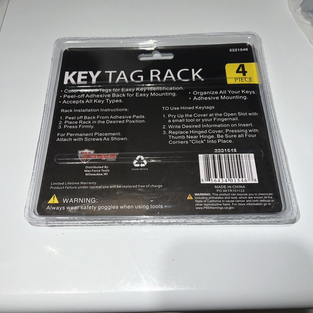 Max Force Tools Key Tag Rack 4 Piece New In Box Sealed