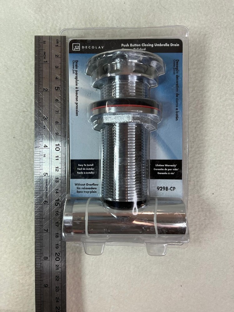 Decolav 9298-CP Chrome Polished Push Button Closing Umbrella Drain W/O Overflow