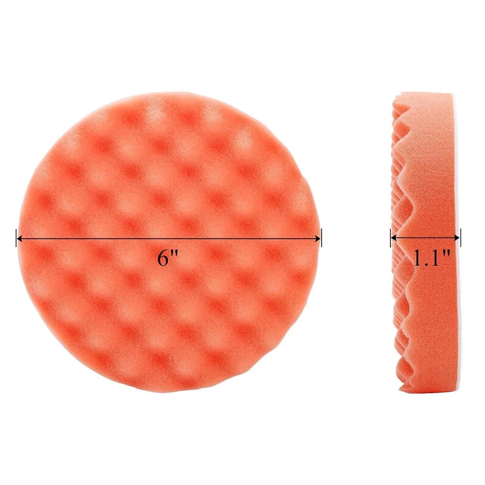 8 Pack 6" Heavy Cutting Pad Waffle Buffing Pads, Orange Microfiber Buffing Pads,