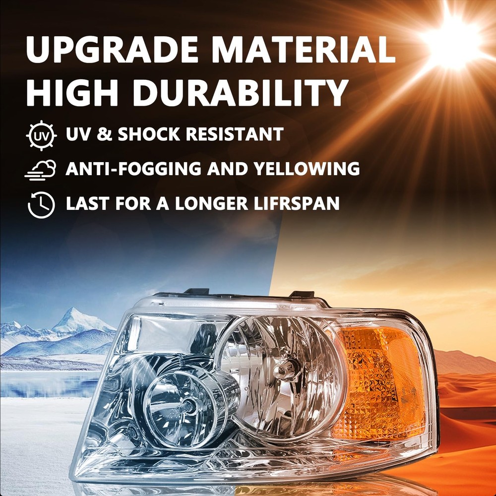 Headlight for 2003-2006 Expedition Chrome Amber Reflector Set with Bulbs