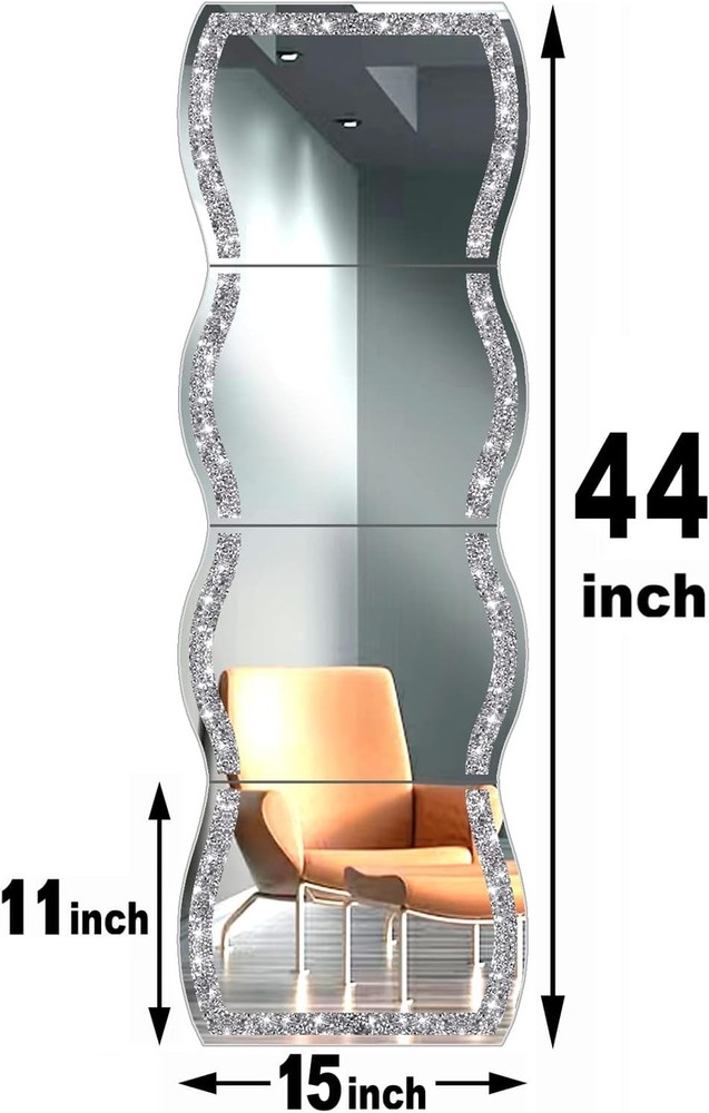 Wave Pattern Crushed Diamond Body Mirror Set 4pcs 11x15 inch Dressing & Makeup