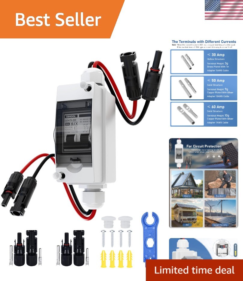 30 Amp Solar Panel Disconnect Switch - Non-Polarized 2 Pole Circuit Breaker