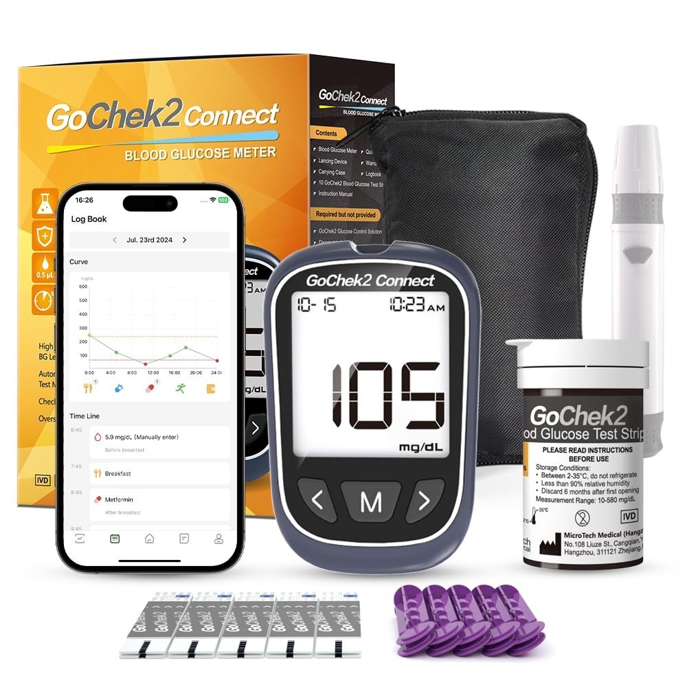 Bluetooth Blood Sugar Testing Kit 10 Strips & Lancets, Free App, No Coding, 5...