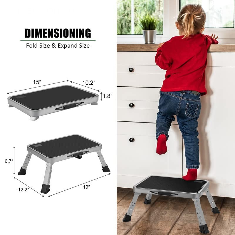 Foldable Step Stool, Adjustable Step Stool with a Non-Slip Platform, Step Lad...