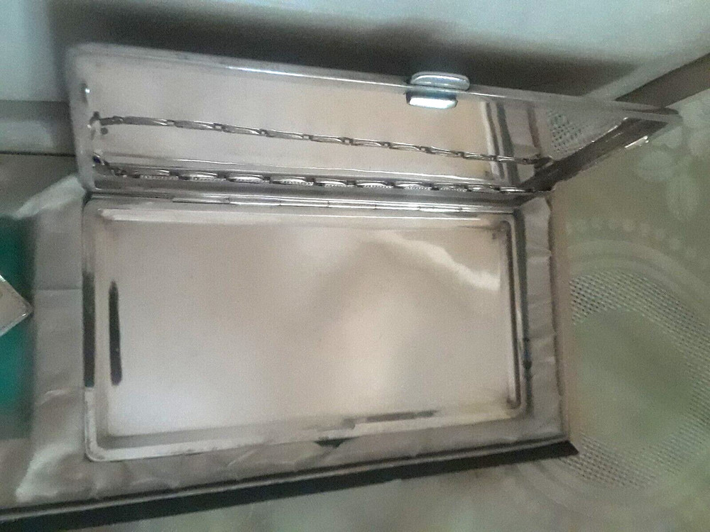 VNTG Sterling Silver .950 Cigarette Case, Lighter & Box◇210 GR◇Ornate◇Map◇Minty!