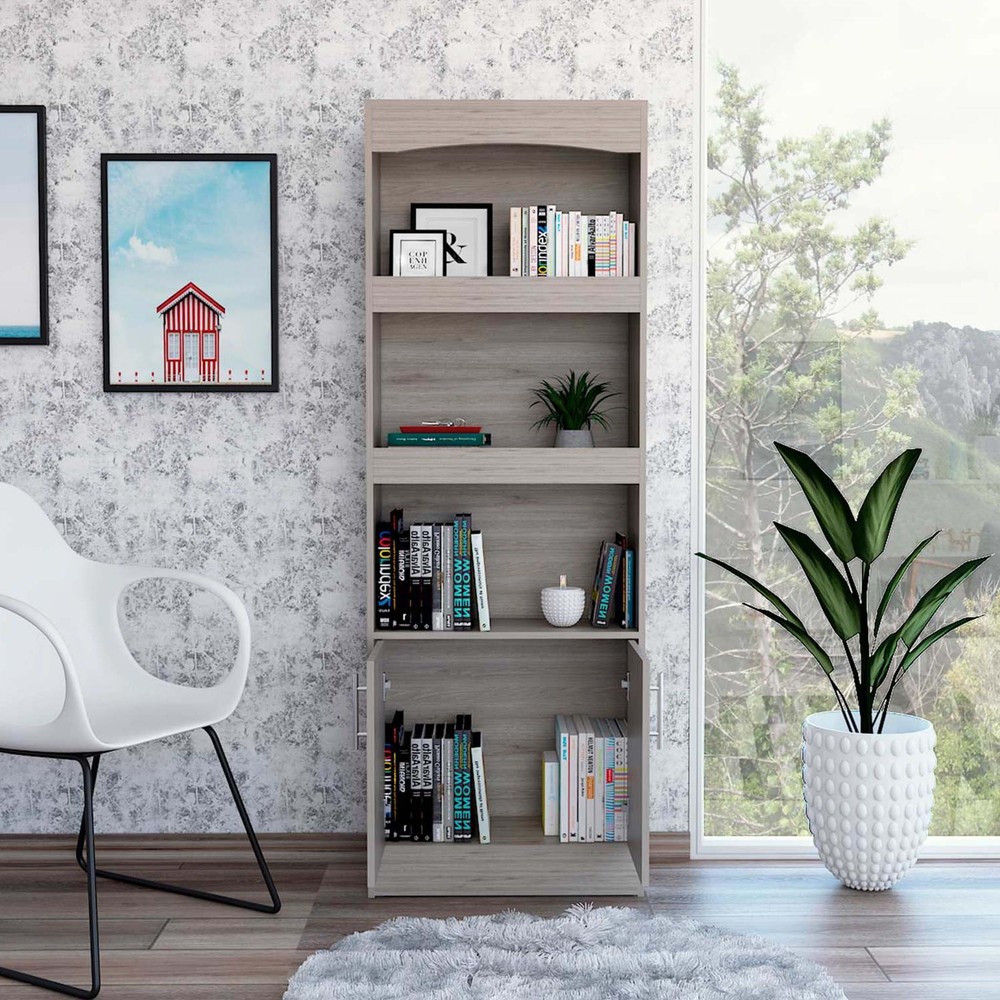 Simma Bookcase, Metal Hardware, Three Shelves, Double Door Cabinet