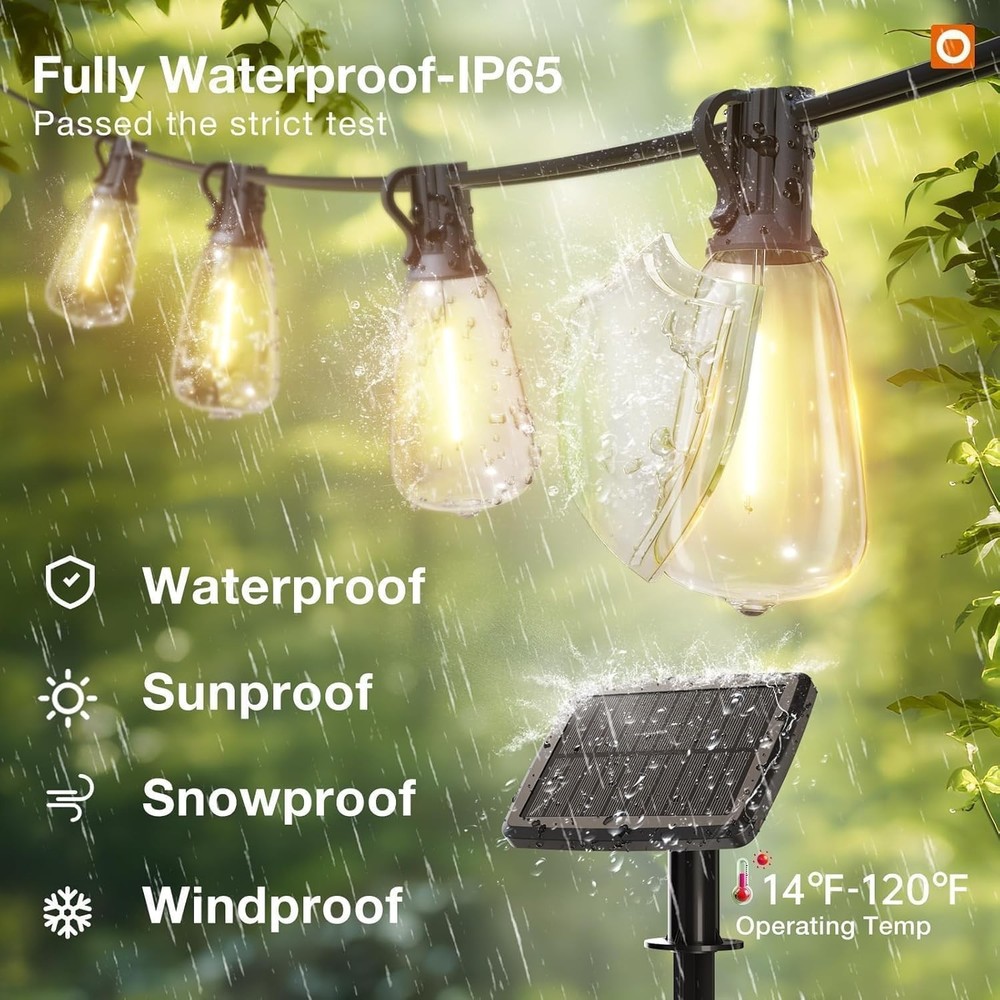 Addlon 54(48+6) FT Solar String Lights Waterproof,Patio Lights Solar Powered wit