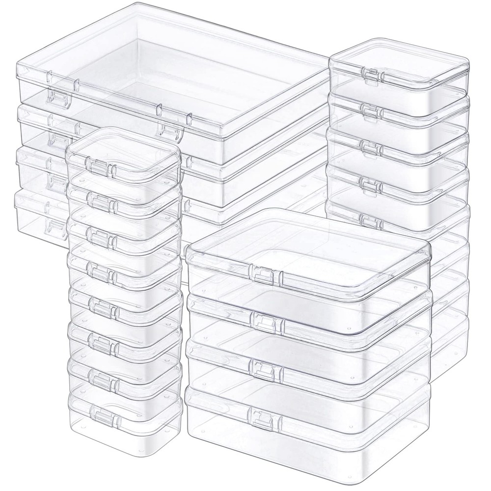 24 Pack Mixed Sizes Rectangular Mini Plastic Containers Clear Plastic Storage...
