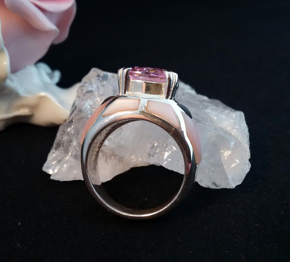 Ring Silver 925 with Amethyst, Pearl 54 Size 17.2 mm