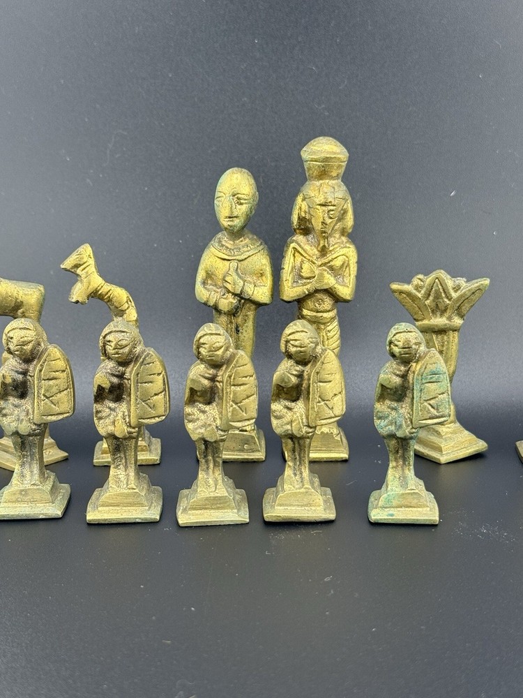 14 Piece Bronze Set Heavy Chess? Pieces Ancient Egyption