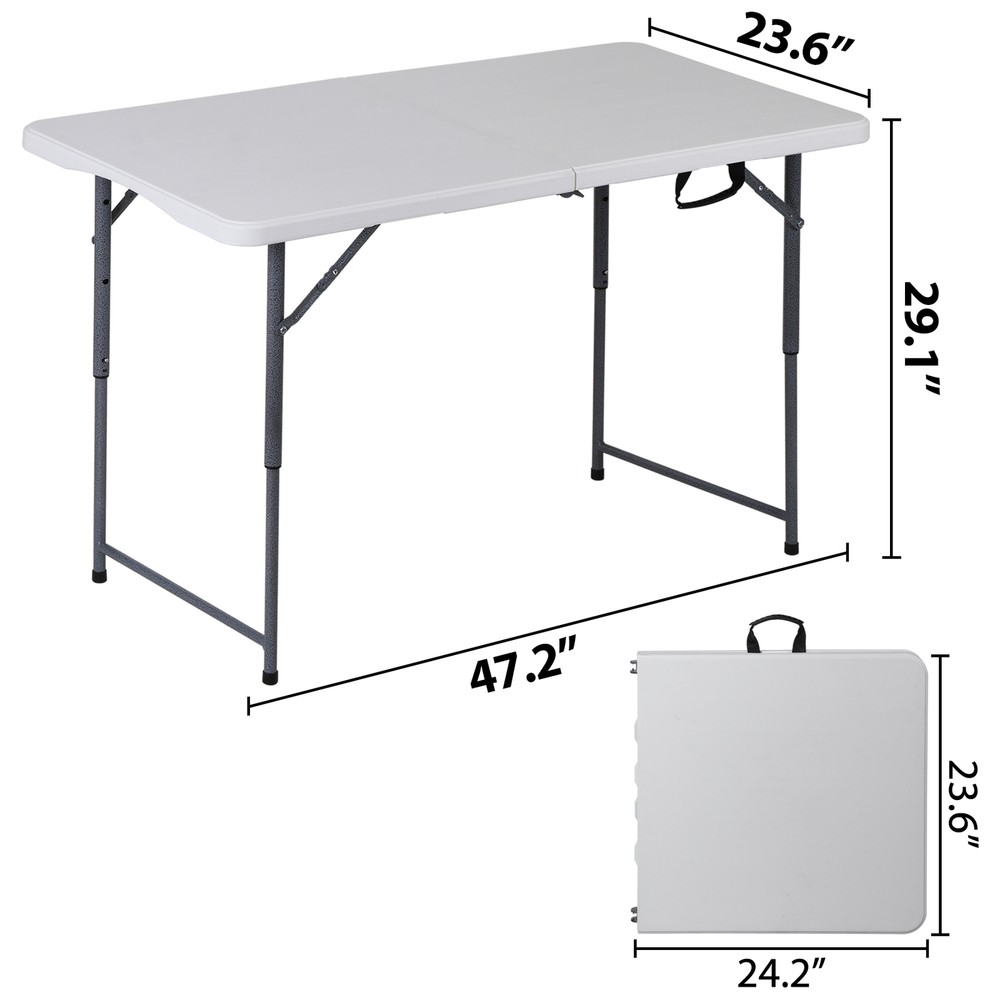4ft Folding Table Foldable Legs & Adjustable Height Utility Camping Table White