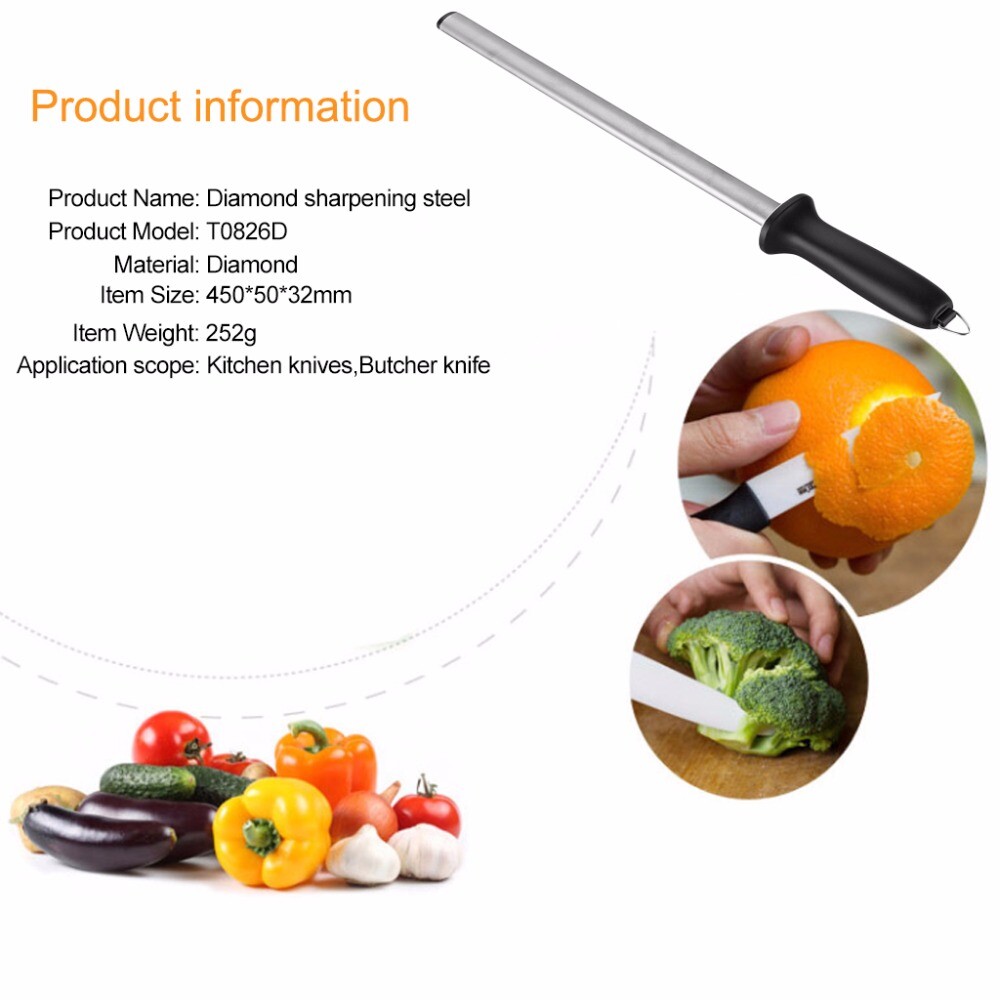 Pro 10" Diamond Knife Sharpener Rod Sharpening Tool for Kitchen Knives Scissors