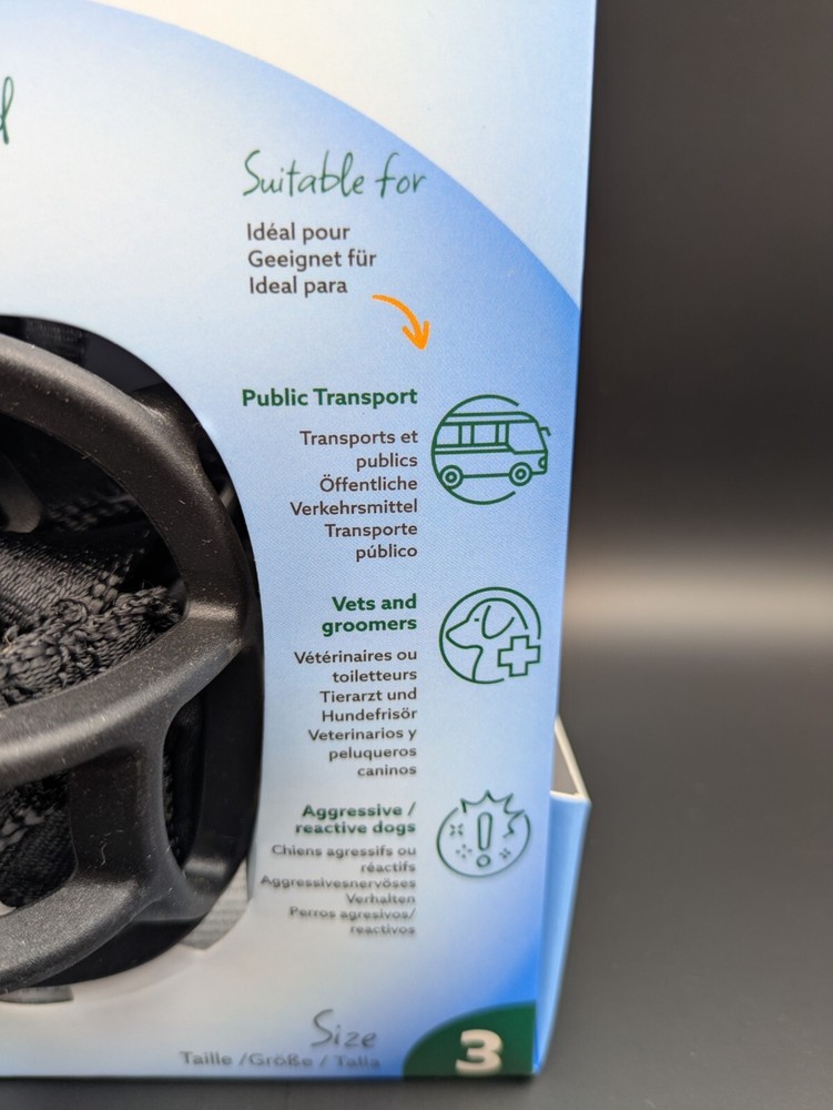 NEW Baskerville Ultra Muzzle Dog Comfortable Plastic Mesh Basket Black Size 3/M