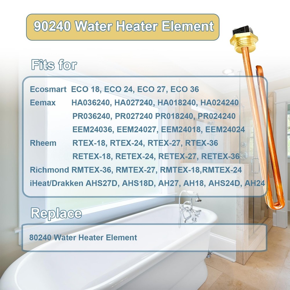 HE 90240 Heating Element, For Ecosmart ECO 18 24 27 36, Rheem, Eemax, Richmond E